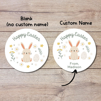 Personalized Happy Easter Bunny Rabbit Stickers, Custom Name Gift Basket Party Favor Labels