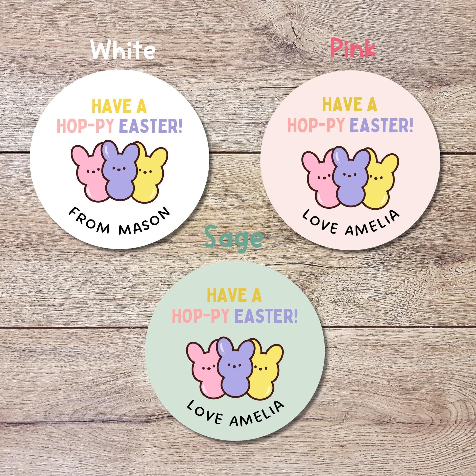 Personalized Have A Hoppy Easter Peeps Stickers, Custom Name Gift Basket Party Favor Labels