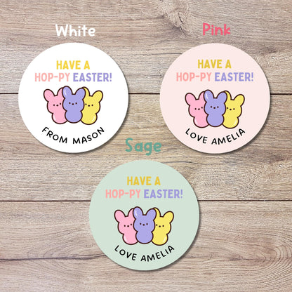 Personalized Have A Hoppy Easter Peeps Stickers, Custom Name Gift Basket Party Favor Labels
