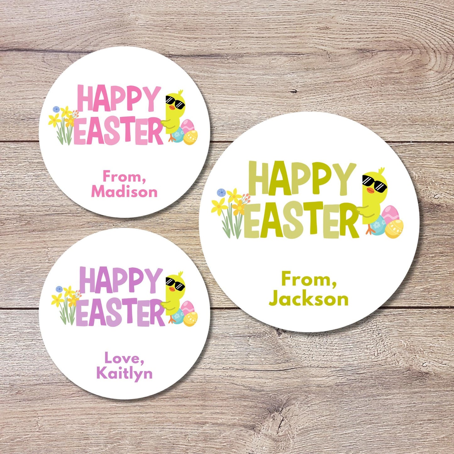 Personalized Happy Easter Ducky Stickers, Custom Name Gift Basket Party Favor Labels