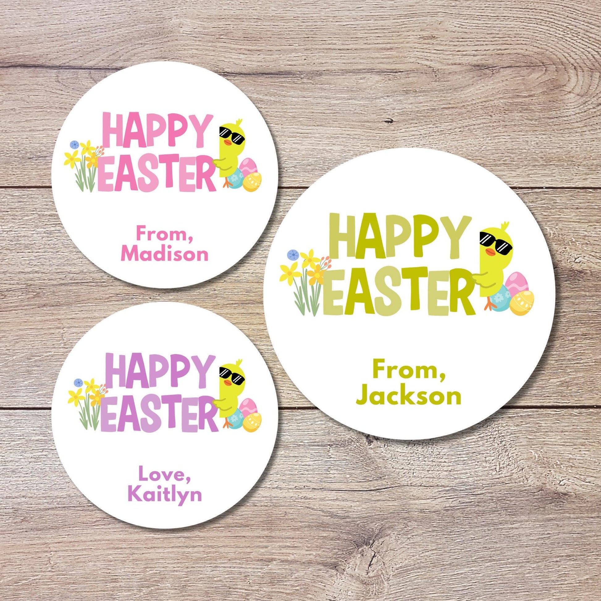 Personalized Happy Easter Ducky Stickers, Custom Name Gift Basket Party Favor Labels