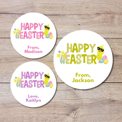 Personalized Happy Easter Ducky Stickers, Custom Name Gift Basket Party Favor Labels