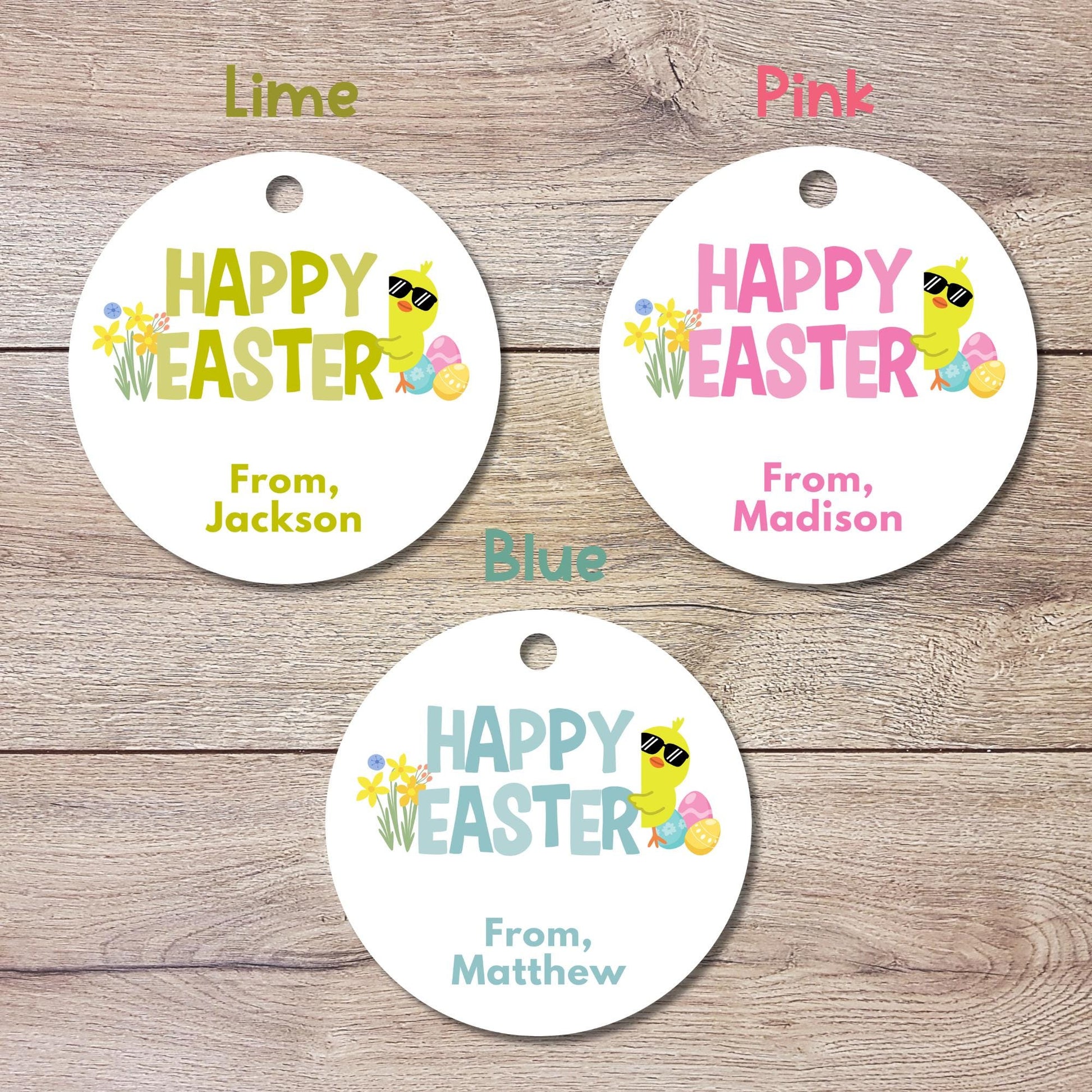 Personalized Happy Easter Ducky Gift Tags, Custom Egg Hunt Party Labels