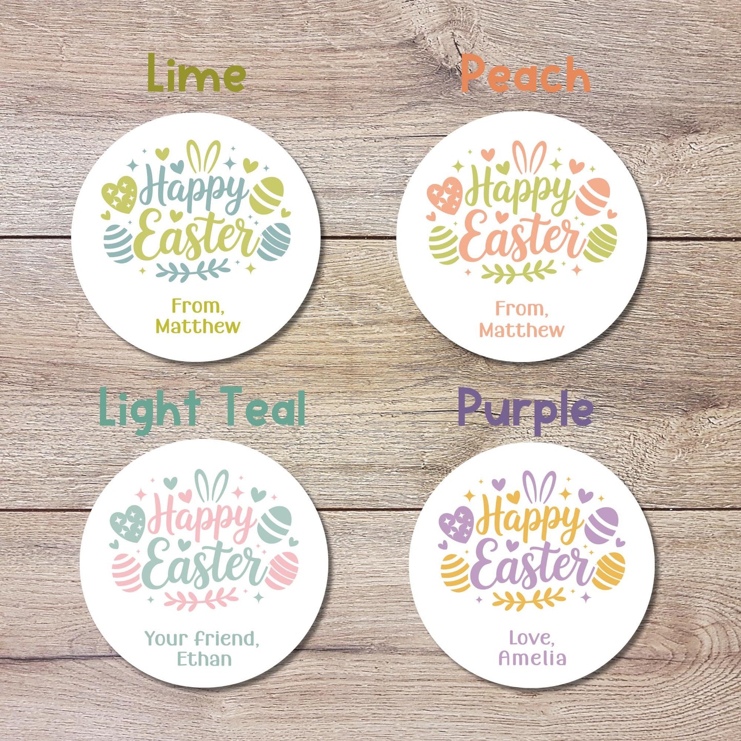 Personalized Happy Easter Floral Eggs Stickers, Custom Name Gift Basket Party Favor Labels