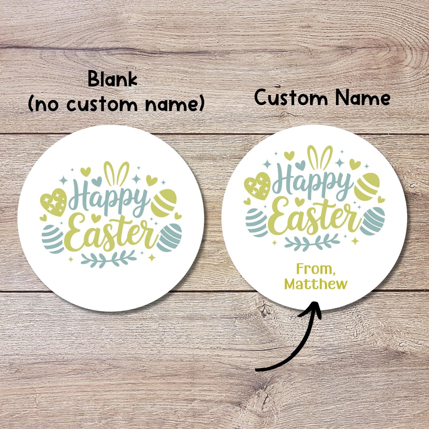 Personalized Happy Easter Floral Eggs Stickers, Custom Name Gift Basket Party Favor Labels