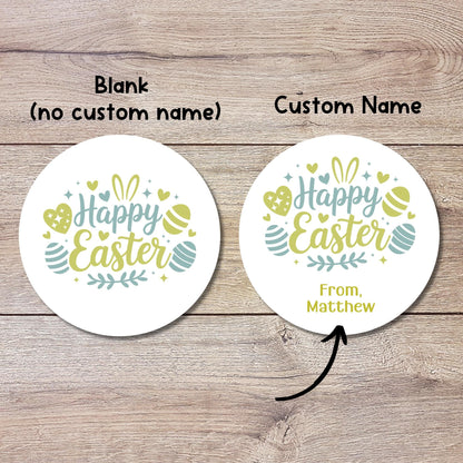 Personalized Happy Easter Floral Eggs Stickers, Custom Name Gift Basket Party Favor Labels