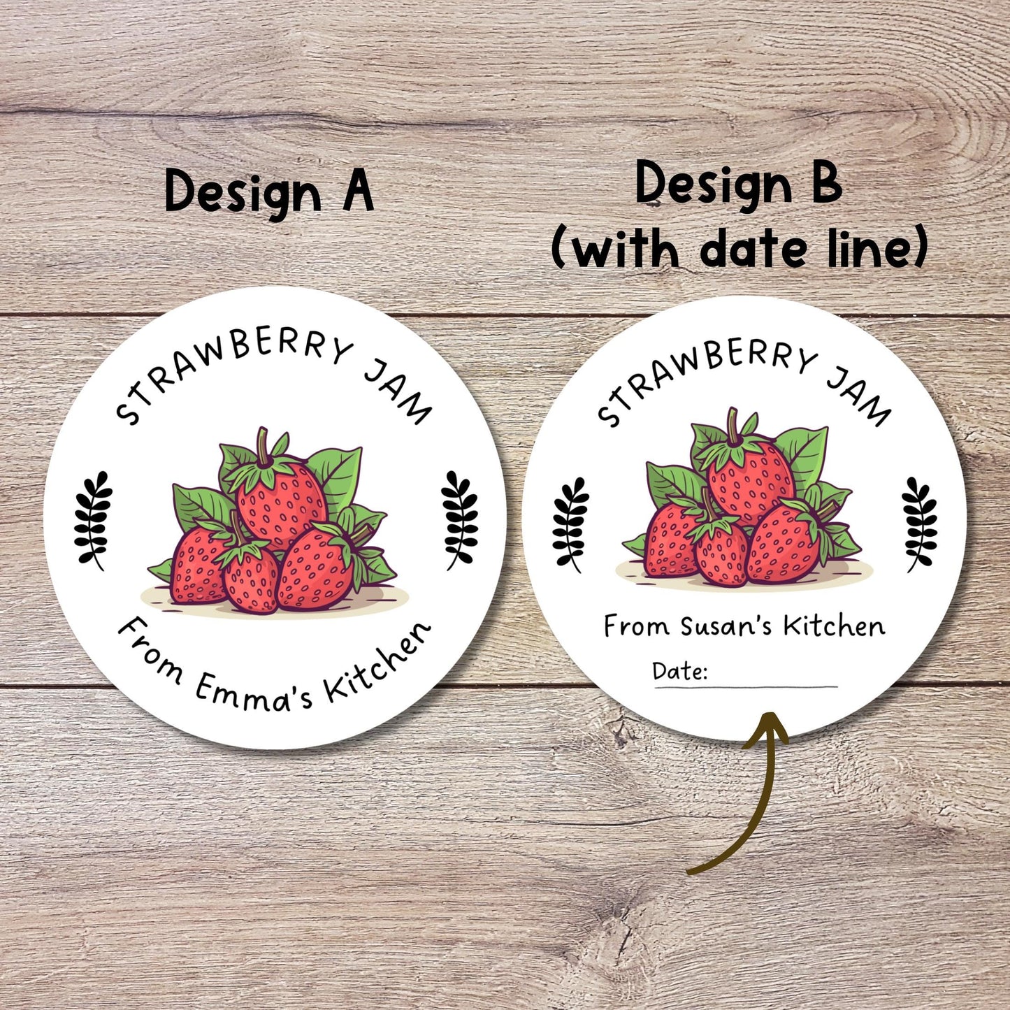 Personalized Strawberry Jam Stickers, Custom Homemade Fruit Canning with Date Line Labels
