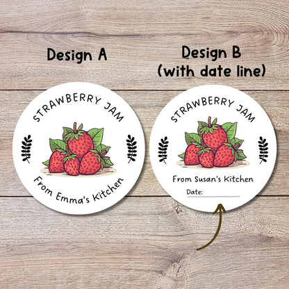Personalized Strawberry Jam Stickers, Custom Homemade Fruit Canning with Date Line Labels