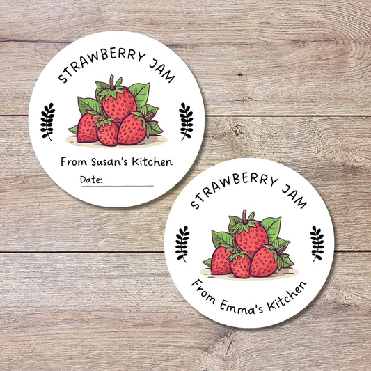 Personalized Strawberry Jam Stickers, Custom Homemade Fruit Canning with Date Line Labels