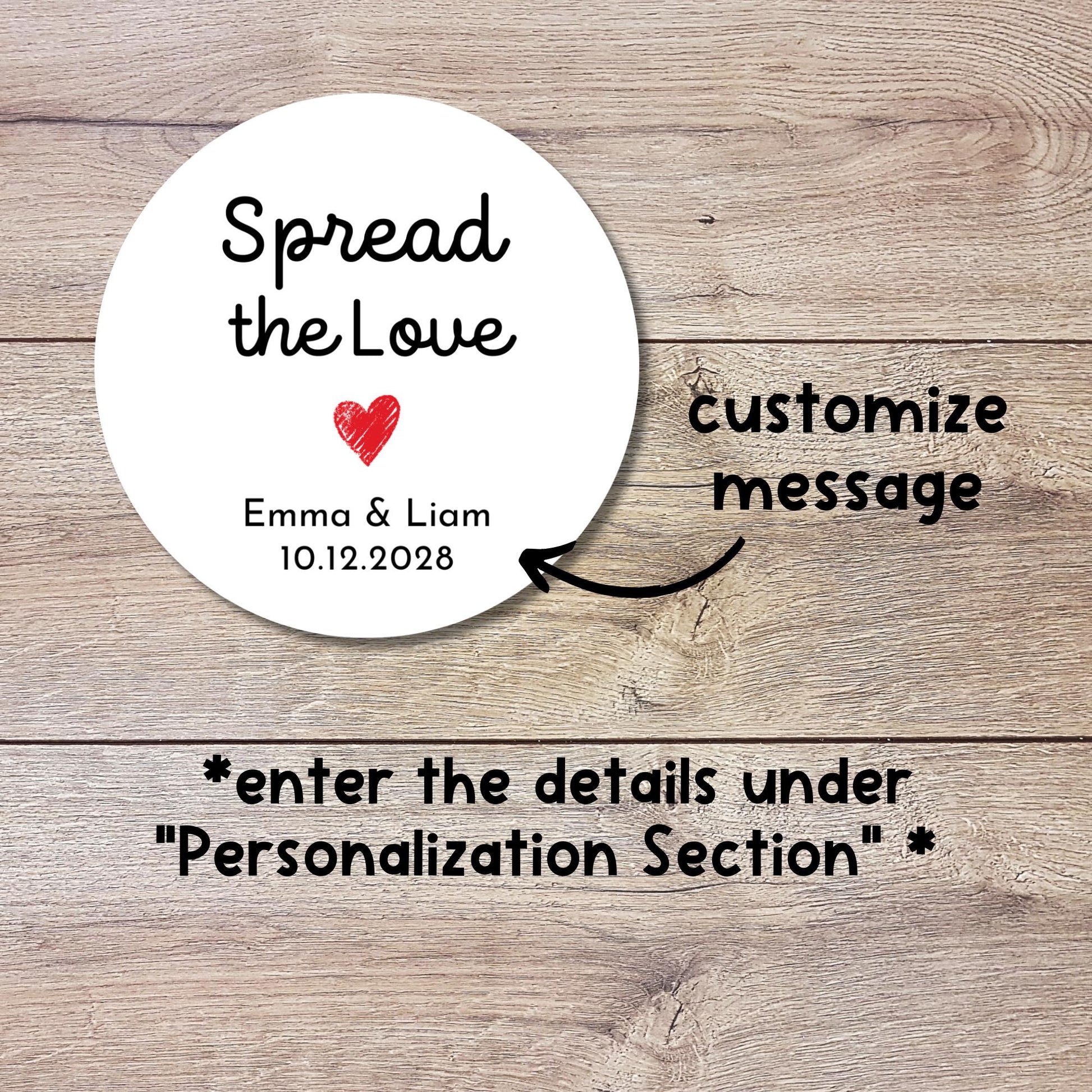 Spread with Love Personalized Wedding Favor Stickers, Custom Jam Labels