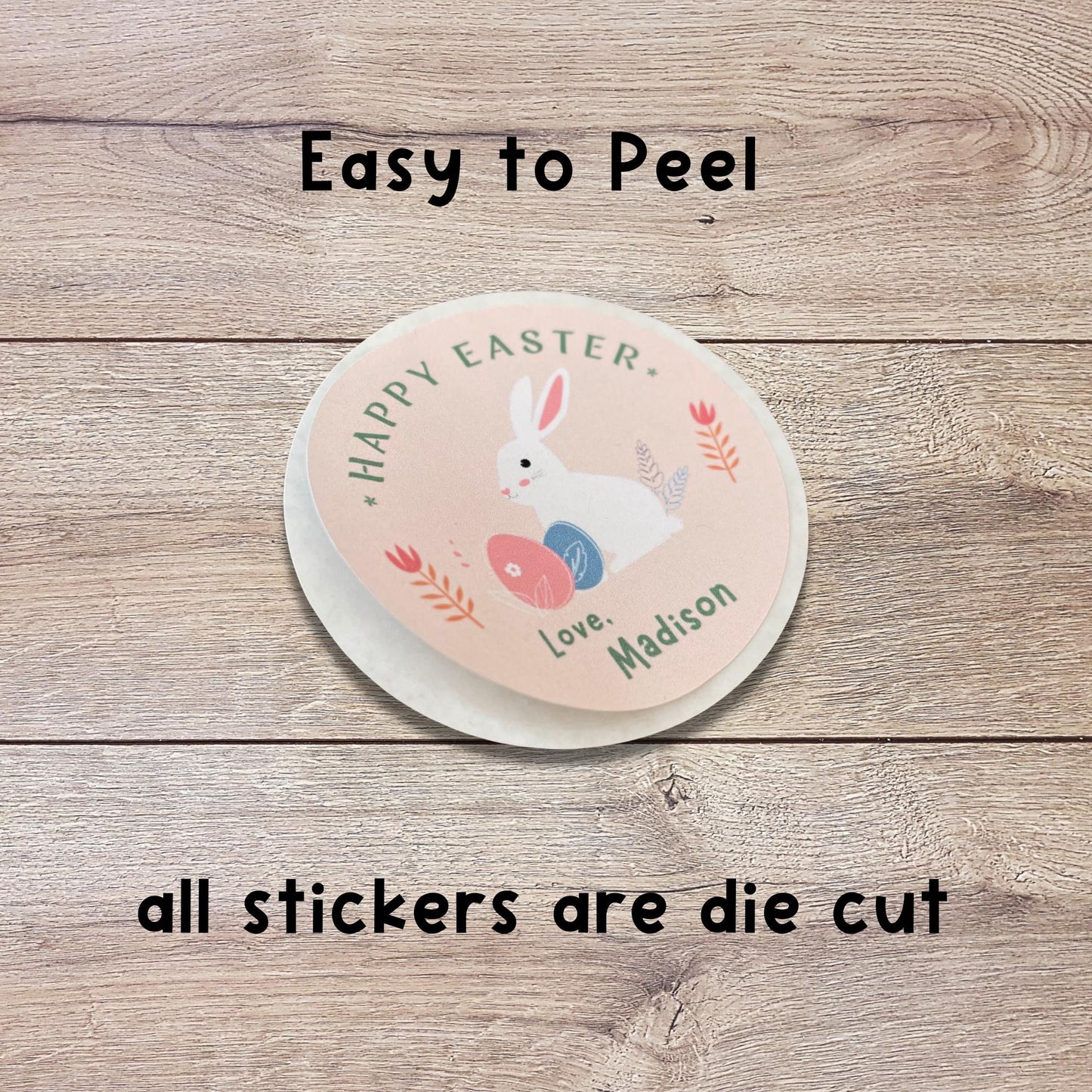 Personalized Happy Easter Stickers, Custom Name Gift Basket Party Favor Labels