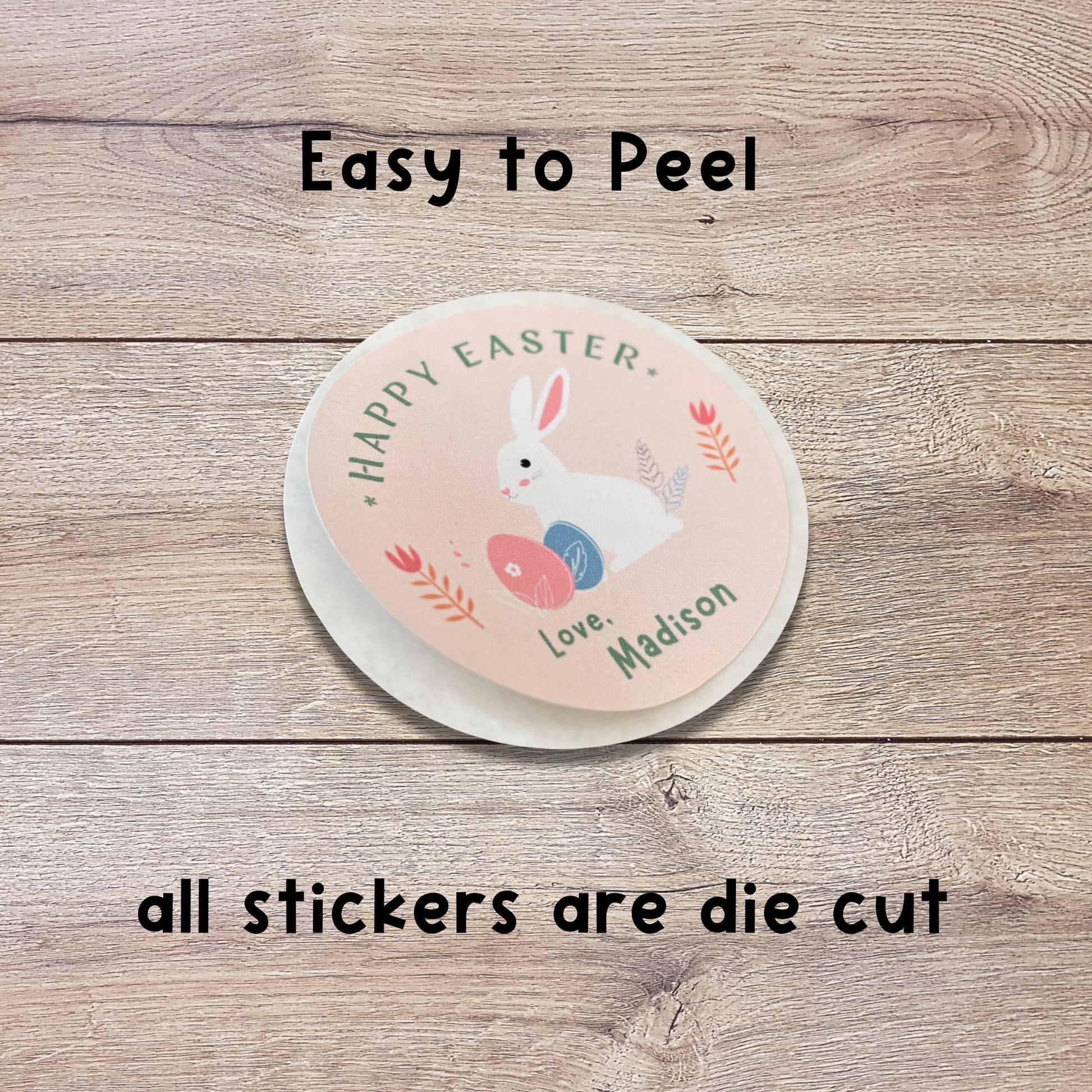 Personalized Happy Easter Stickers, Custom Name Gift Basket Party Favor Labels