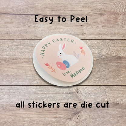 Personalized Happy Easter Stickers, Custom Name Gift Basket Party Favor Labels