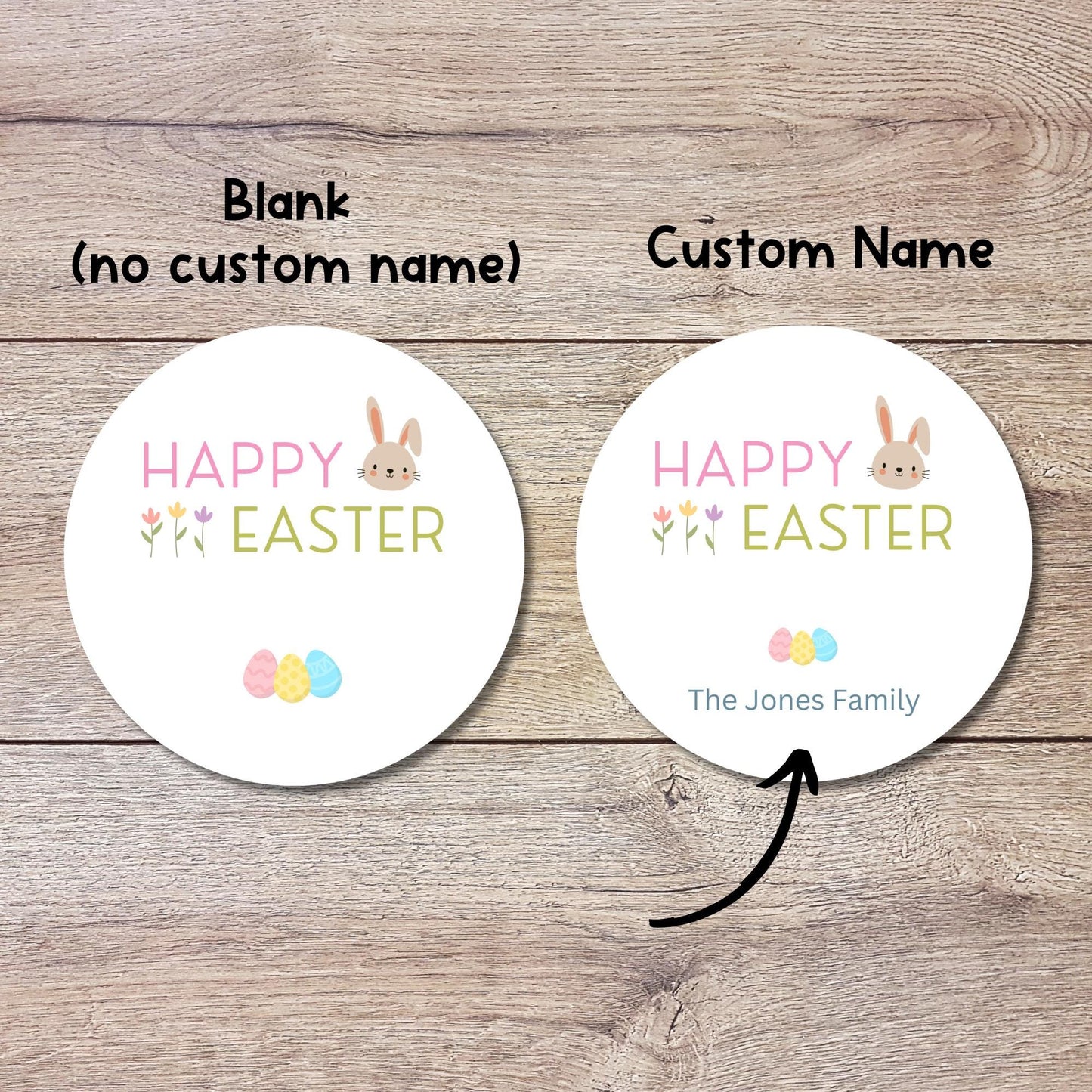 Personalized Happy Easter Bunny Rabbit Stickers, Custom Name Gift Basket Party Favor Labels