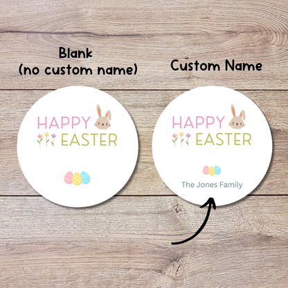Personalized Happy Easter Bunny Rabbit Stickers, Custom Name Gift Basket Party Favor Labels