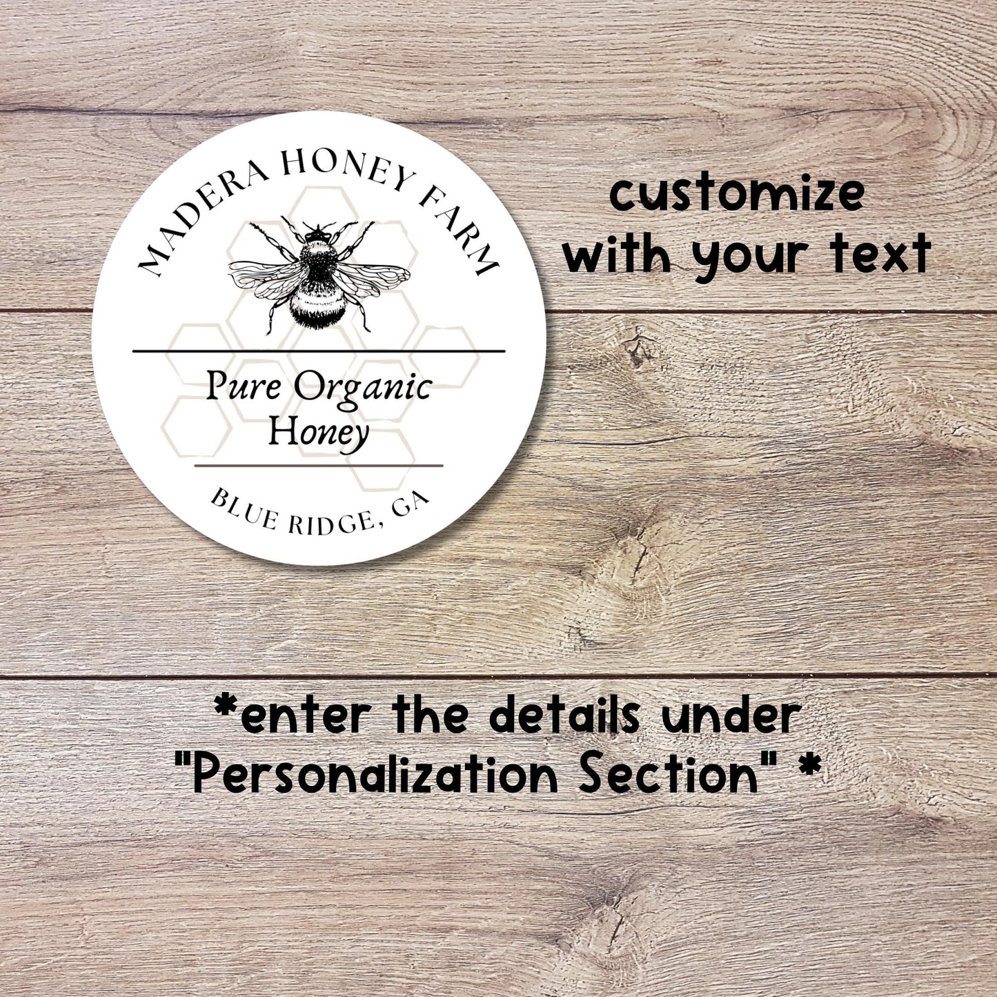 Personalized Organic Honey Bee Farm Stickers, Custom Homemade Jar Labels