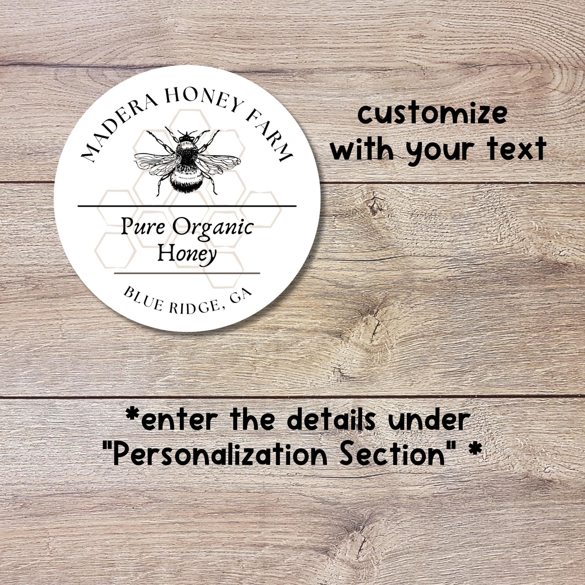 Personalized Organic Honey Bee Farm Stickers, Custom Homemade Jar Labels