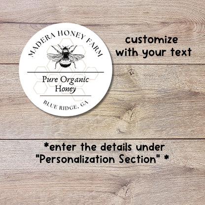 Personalized Organic Honey Bee Farm Stickers, Custom Homemade Jar Labels