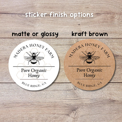 Personalized Organic Honey Bee Farm Stickers, Custom Homemade Jar Labels
