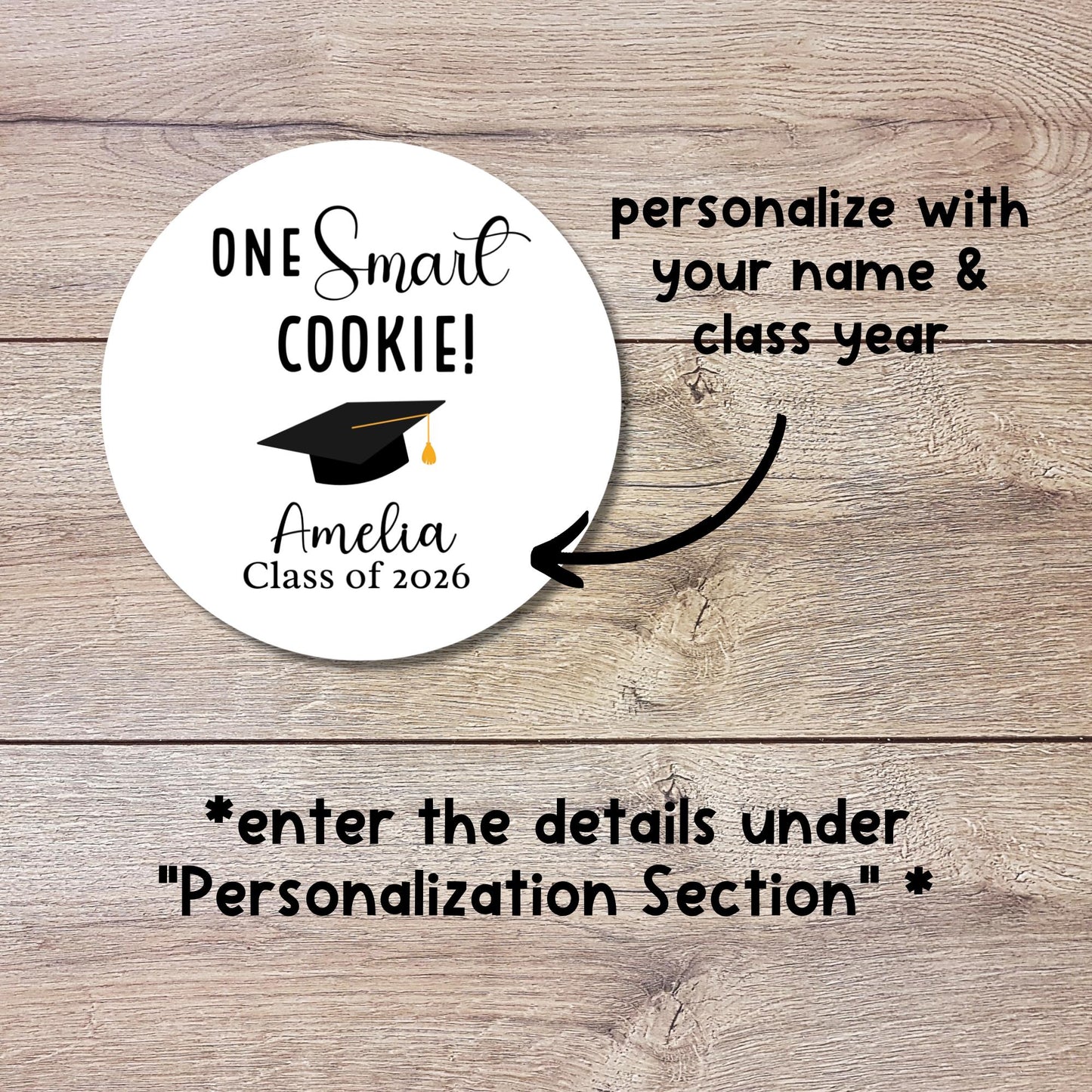 Personalized One Smart Cookie Graduation Stickers, Custom Grad Party Gift Bag Labels