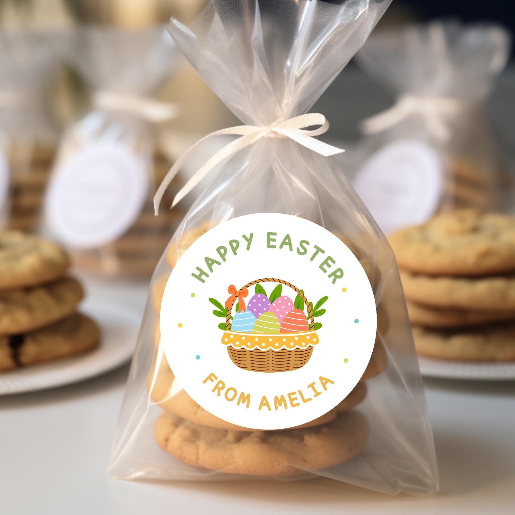 Personalized Happy Easter Stickers, Custom Name Gift Basket Party Favor Labels