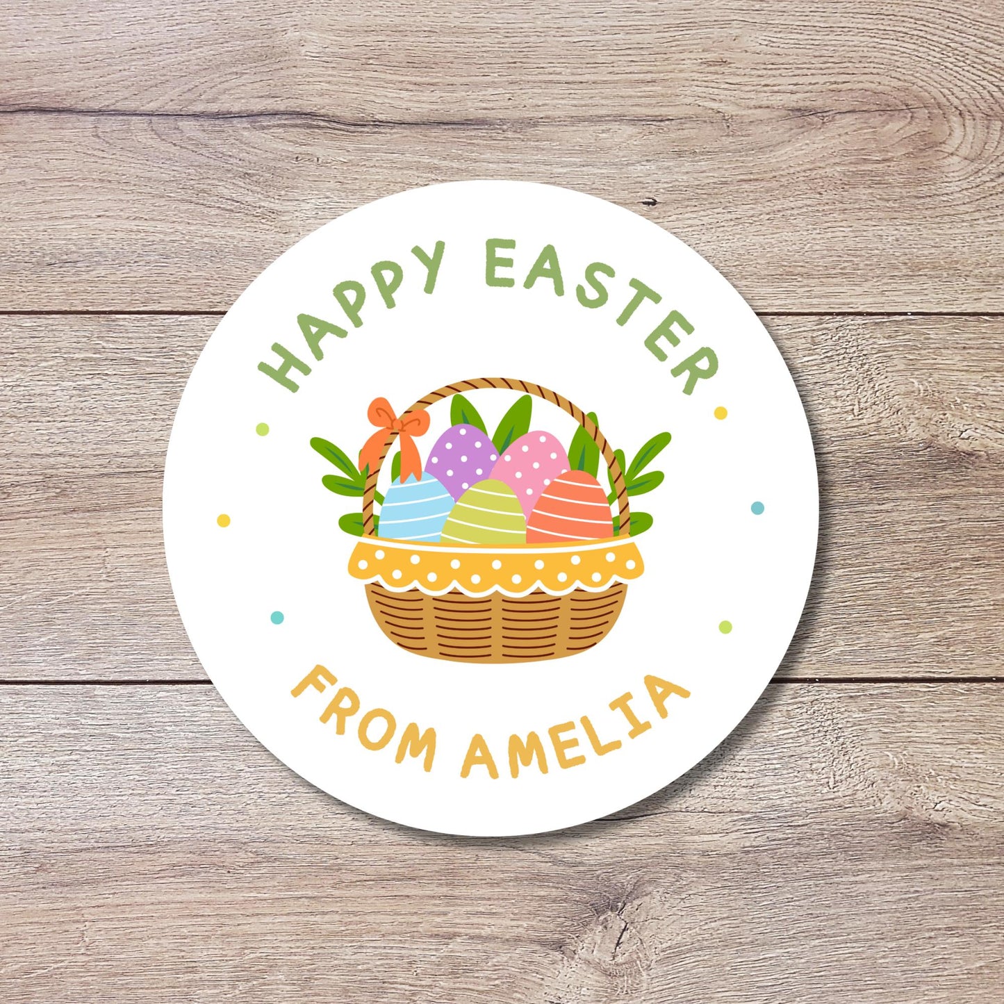 Personalized Happy Easter Stickers, Custom Name Gift Basket Party Favor Labels