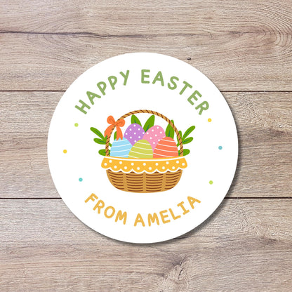Personalized Happy Easter Stickers, Custom Name Gift Basket Party Favor Labels