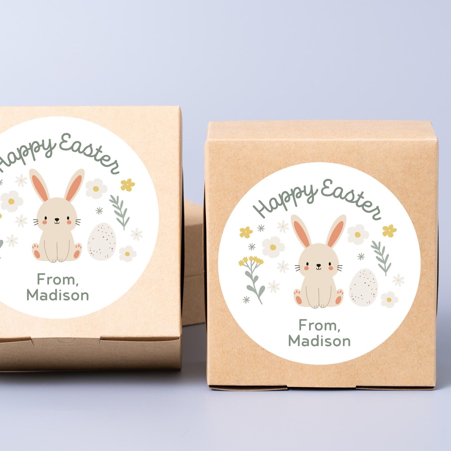 Personalized Happy Easter Bunny Rabbit Stickers, Custom Name Gift Basket Party Favor Labels