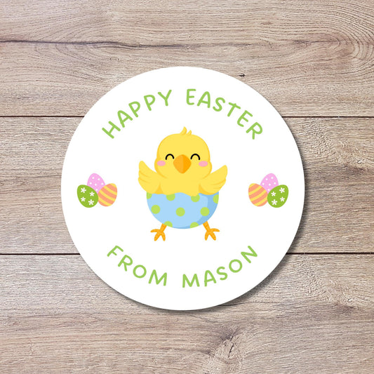 Personalized Happy Easter Ducky Stickers, Custom Name Gift Basket Party Favor Labels