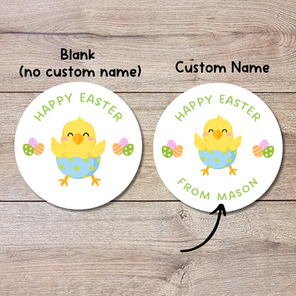 Personalized Happy Easter Ducky Stickers, Custom Name Gift Basket Party Favor Labels