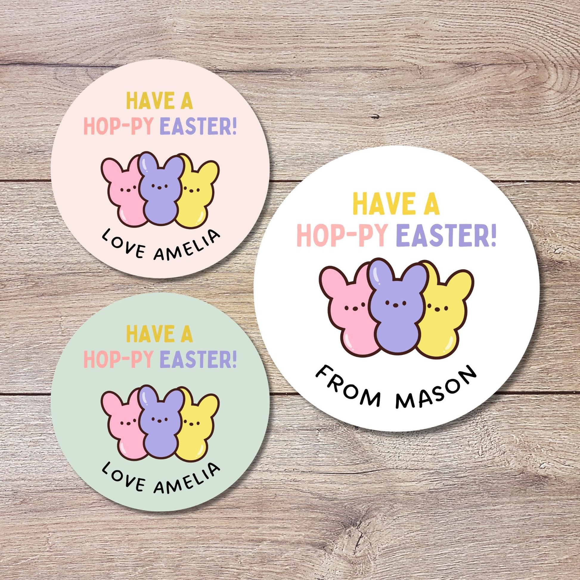 Personalized Have A Hoppy Easter Peeps Stickers, Custom Name Gift Basket Party Favor Labels