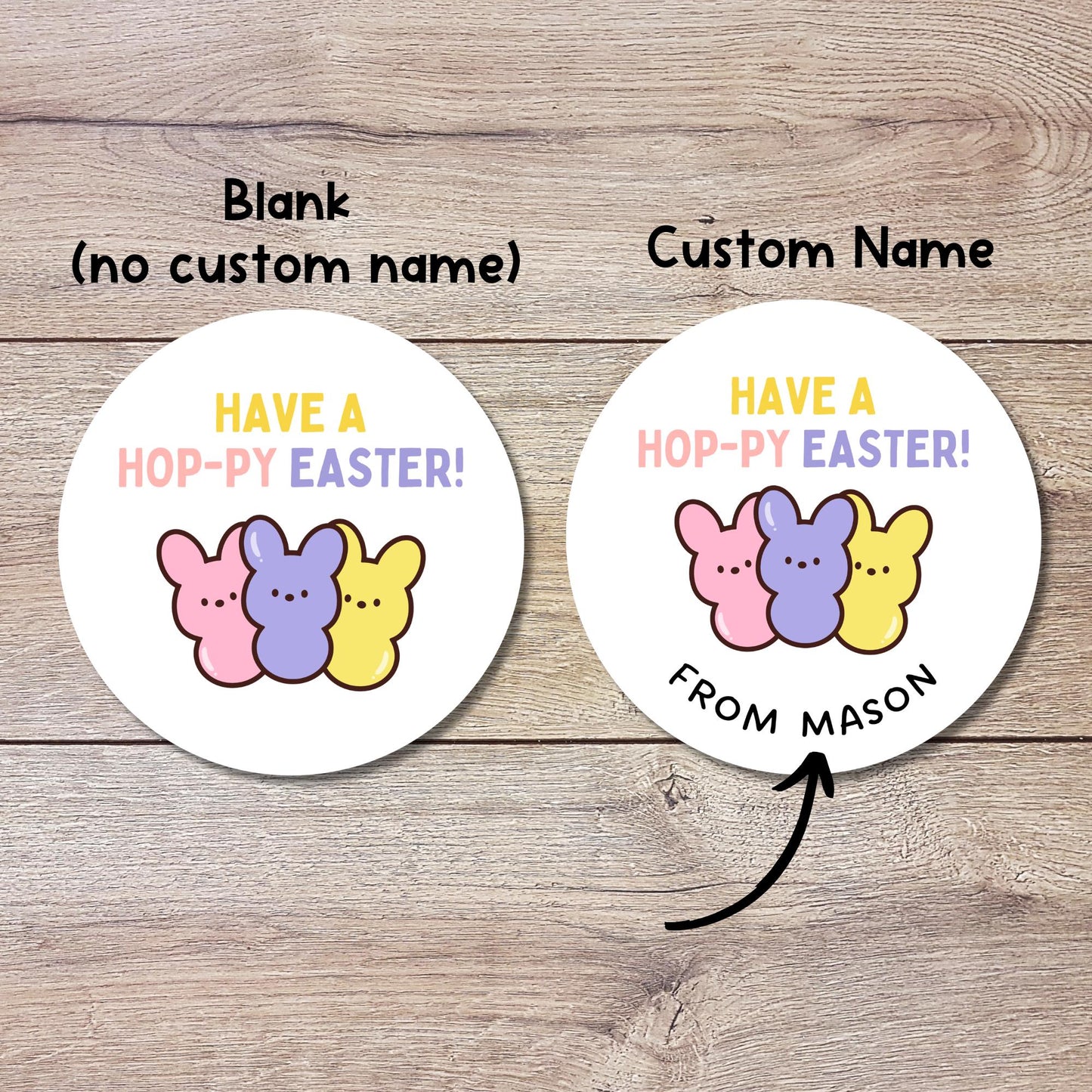 Personalized Have A Hoppy Easter Peeps Stickers, Custom Name Gift Basket Party Favor Labels