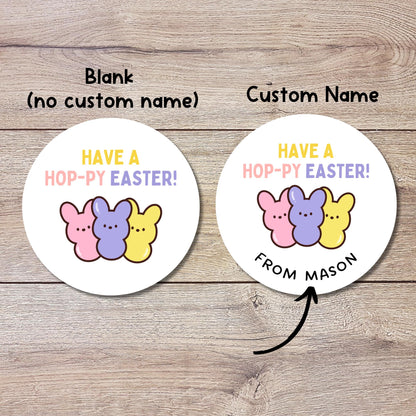 Personalized Have A Hoppy Easter Peeps Stickers, Custom Name Gift Basket Party Favor Labels