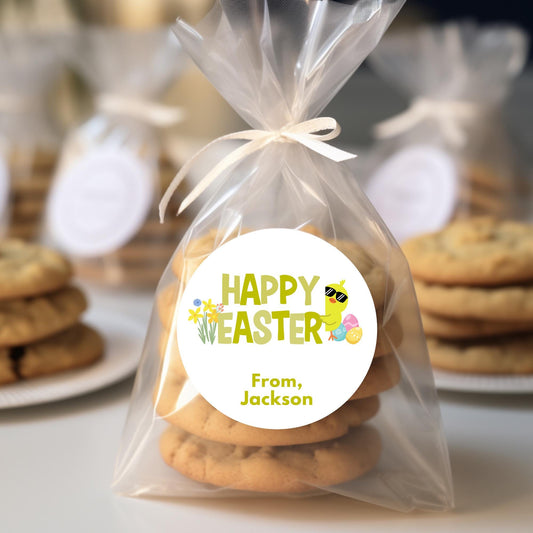 Personalized Happy Easter Ducky Stickers, Custom Name Gift Basket Party Favor Labels