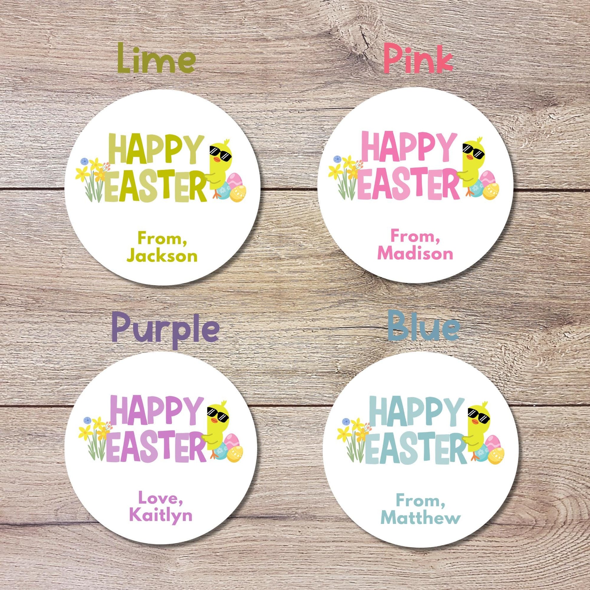 Personalized Happy Easter Ducky Stickers, Custom Name Gift Basket Party Favor Labels