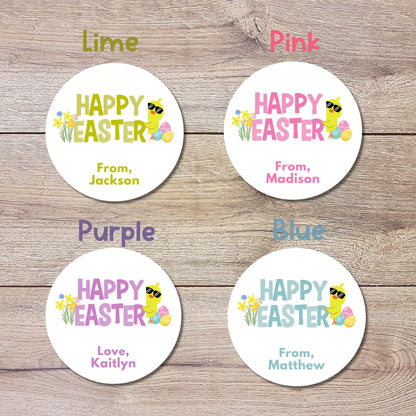 Personalized Happy Easter Ducky Stickers, Custom Name Gift Basket Party Favor Labels