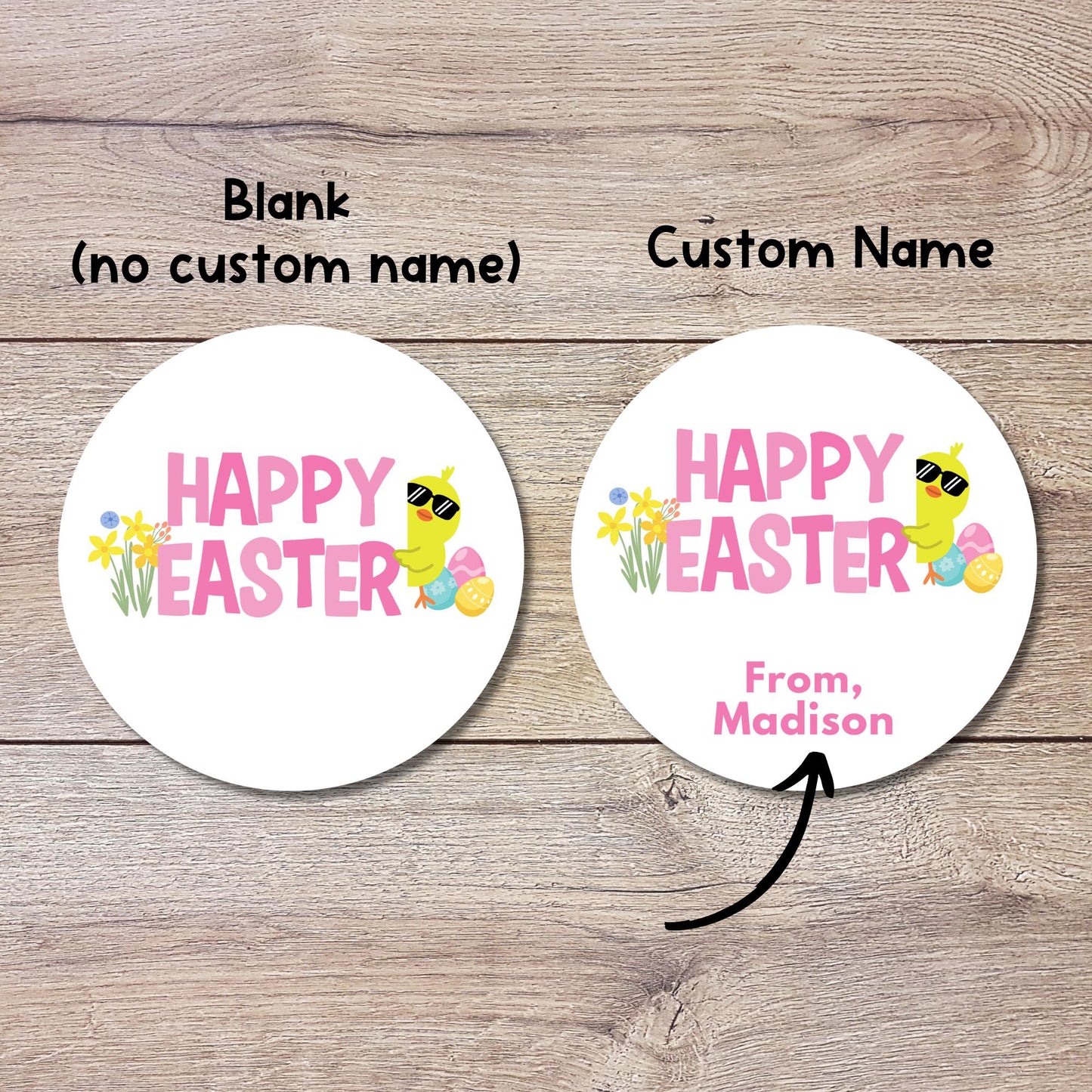 Personalized Happy Easter Ducky Stickers, Custom Name Gift Basket Party Favor Labels