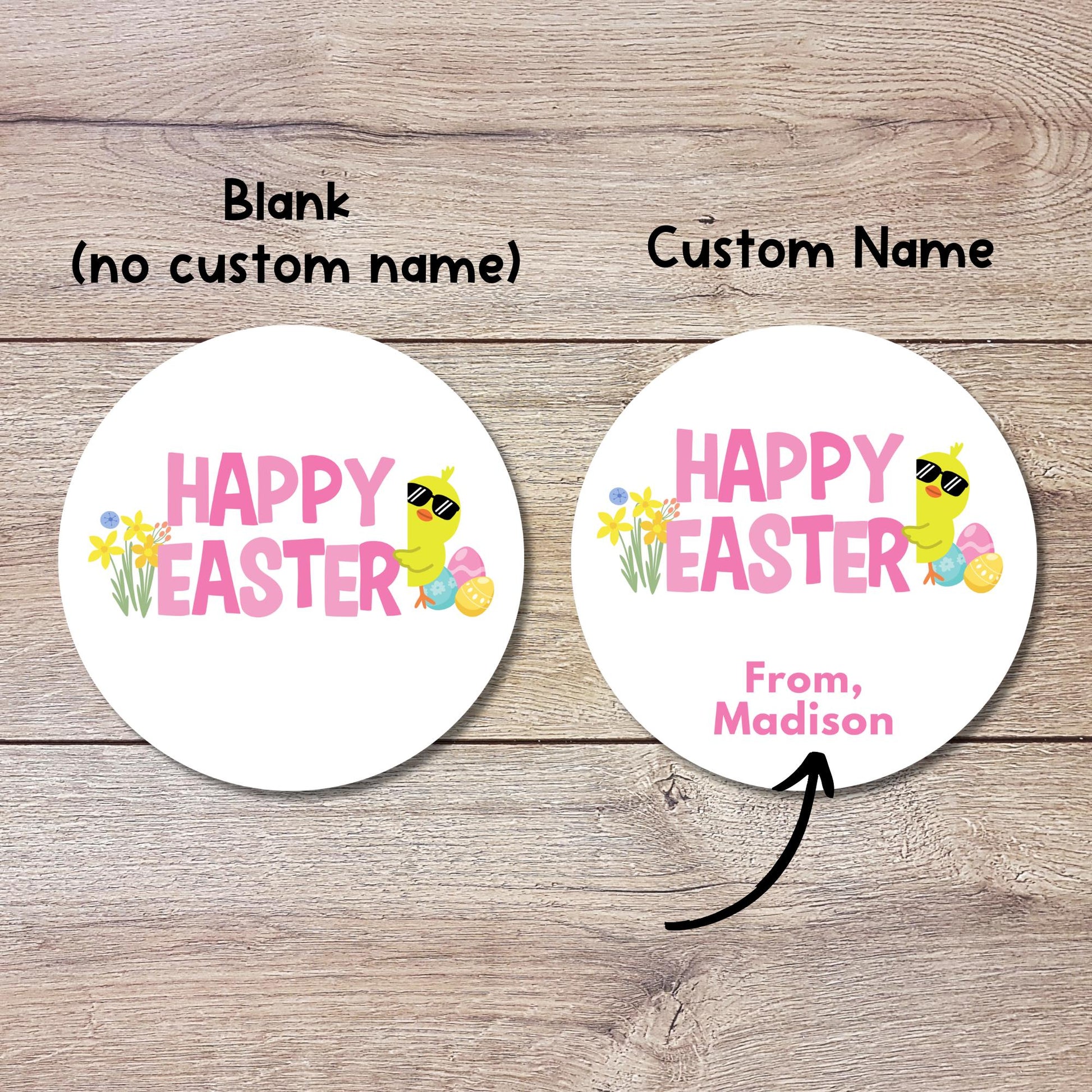Personalized Happy Easter Ducky Stickers, Custom Name Gift Basket Party Favor Labels