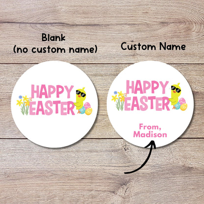 Personalized Happy Easter Ducky Stickers, Custom Name Gift Basket Party Favor Labels