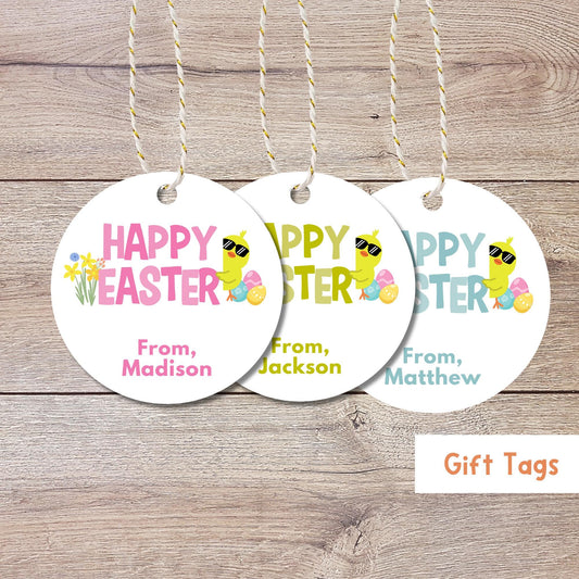 Personalized Happy Easter Ducky Gift Tags, Custom Egg Hunt Party Labels