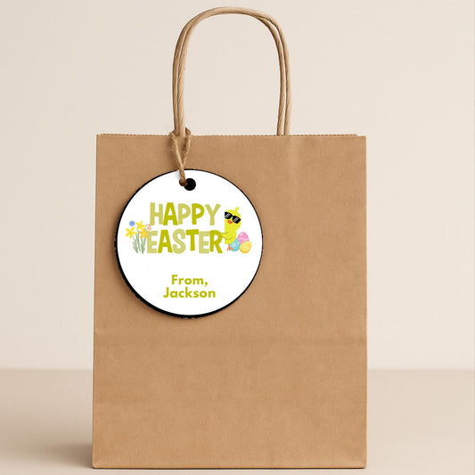 Personalized Happy Easter Ducky Gift Tags, Custom Egg Hunt Party Labels