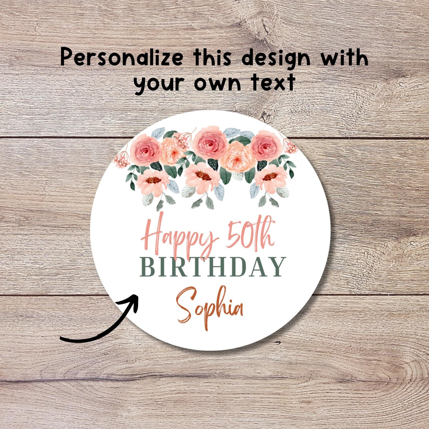 Personalized Floral Birthday Sticker, Custom Thank You Party Favor Gift Bag Labels