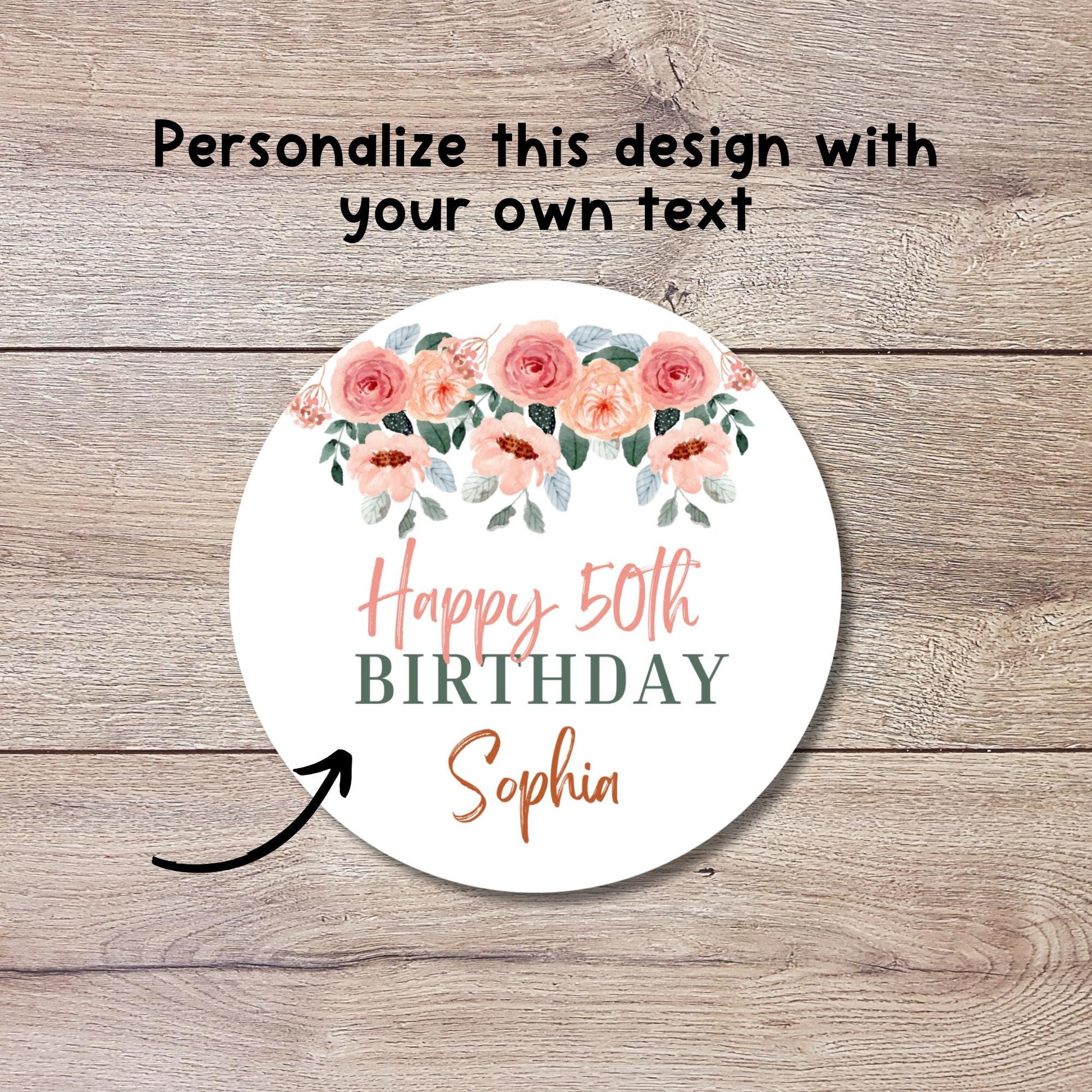 Personalized Floral Birthday Sticker, Custom Thank You Party Favor Gift Bag Labels