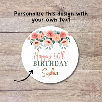 Personalized Floral Birthday Sticker, Custom Thank You Party Favor Gift Bag Labels