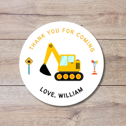 Personalized Construction Excavator Birthday Stickers, Custom Party Favor Gift Bags Labels