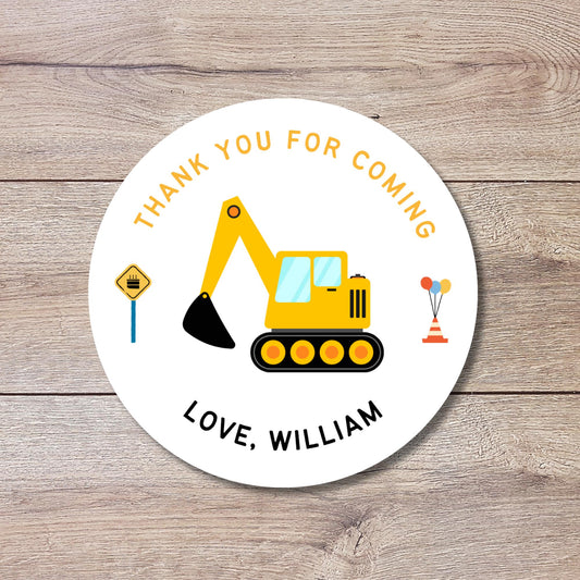 Personalized Construction Excavator Birthday Stickers, Custom Party Favor Gift Bags Labels