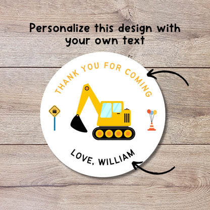 Personalized Construction Excavator Birthday Stickers, Custom Party Favor Gift Bags Labels