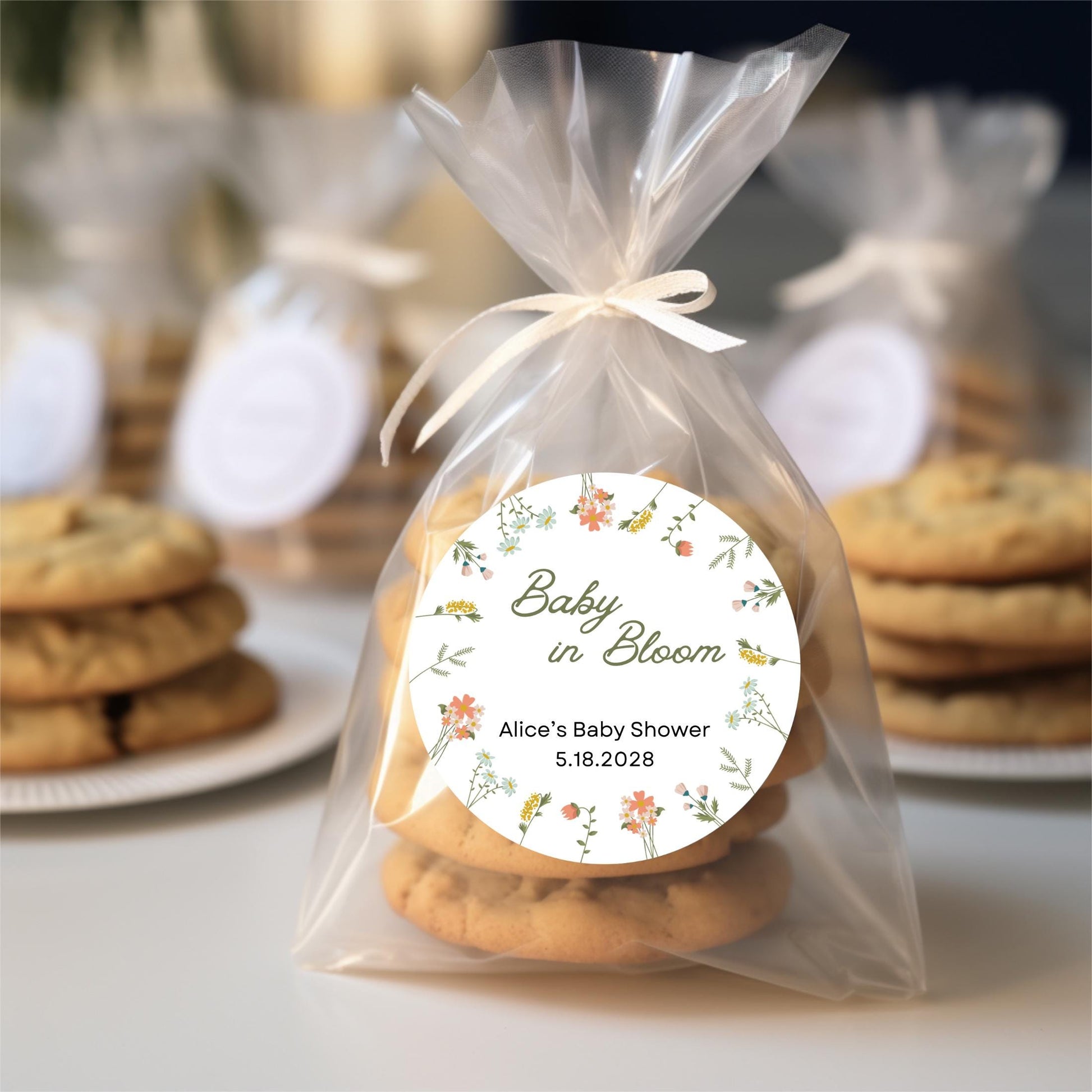 Baby In Bloom Wildflower Personalized Baby Shower Stickers, Thank You for Showering Party Gift Labels