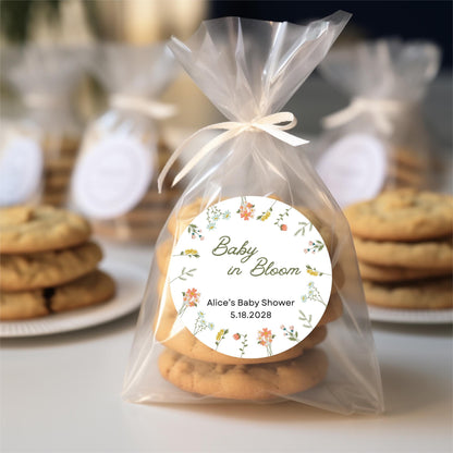 Baby In Bloom Wildflower Personalized Baby Shower Stickers, Thank You for Showering Party Gift Labels
