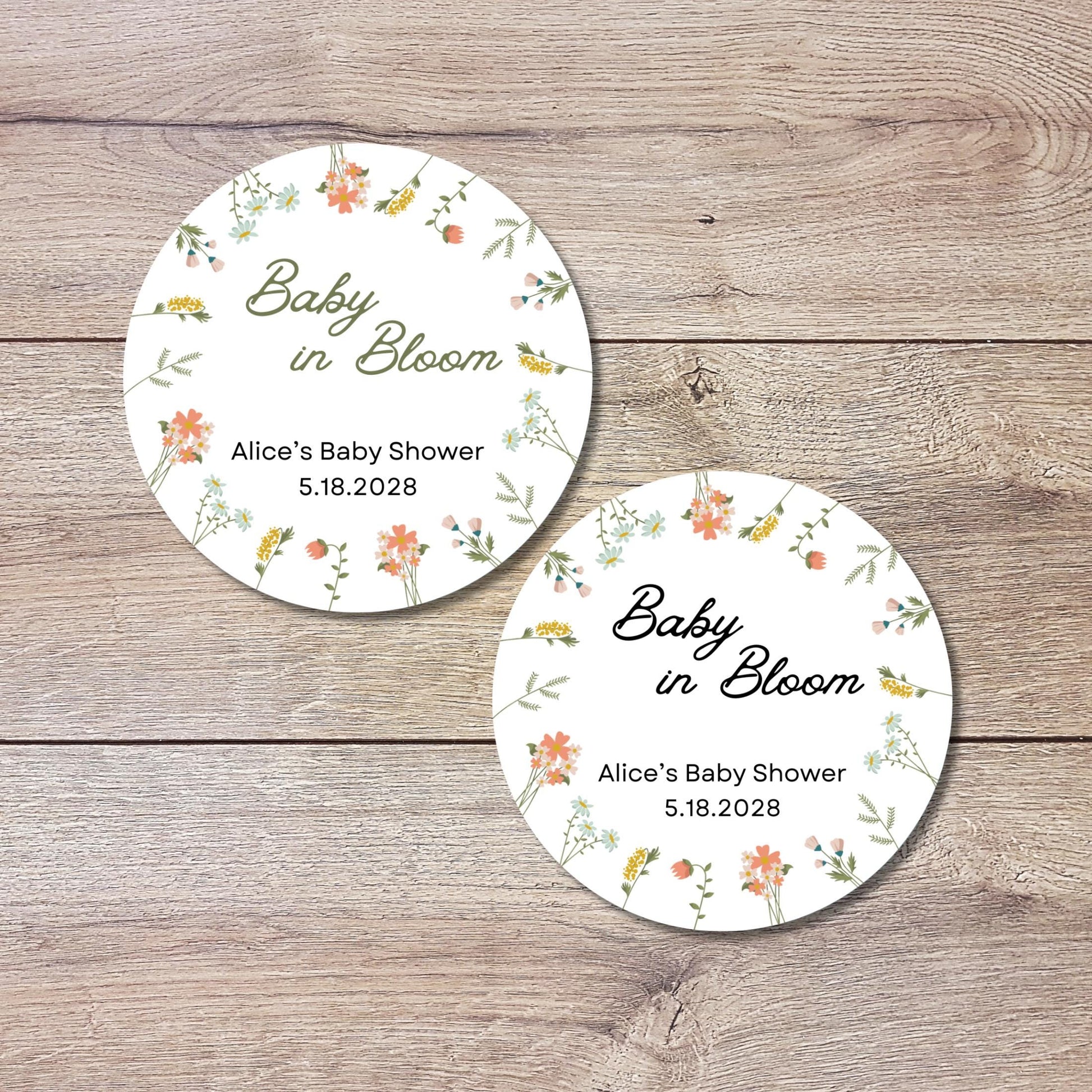 Baby In Bloom Wildflower Personalized Baby Shower Stickers, Thank You for Showering Party Gift Labels